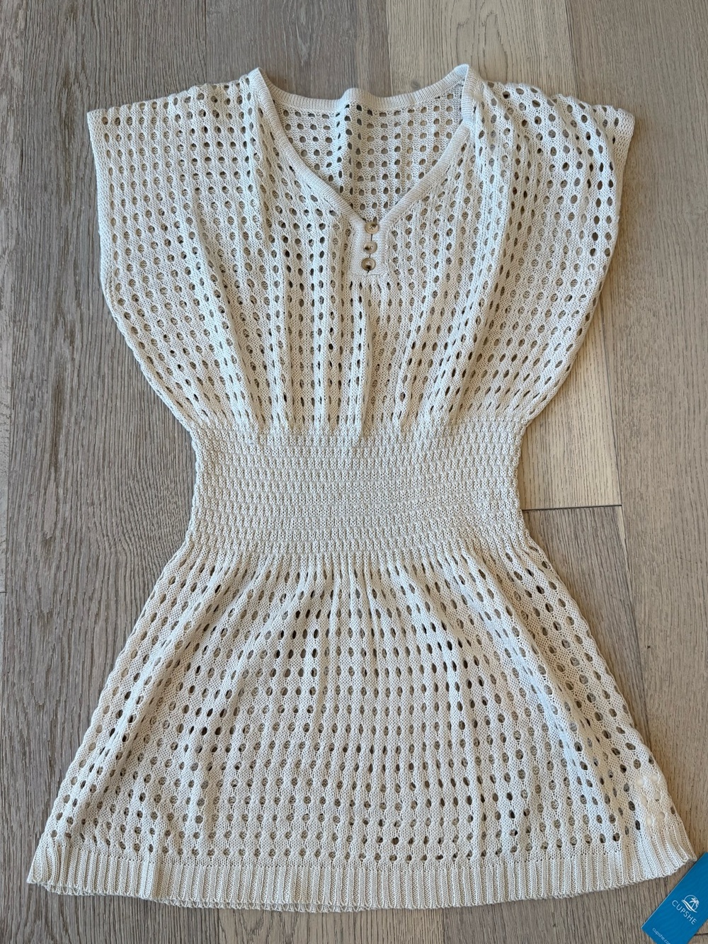 NWT Cupshe Crochet Swim Cover Up Dress | Beige/Apricot | Size Medium
